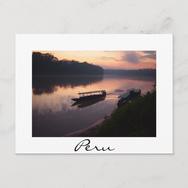 Barco en río Amazonas en Perú postal de texto blan (Anverso)