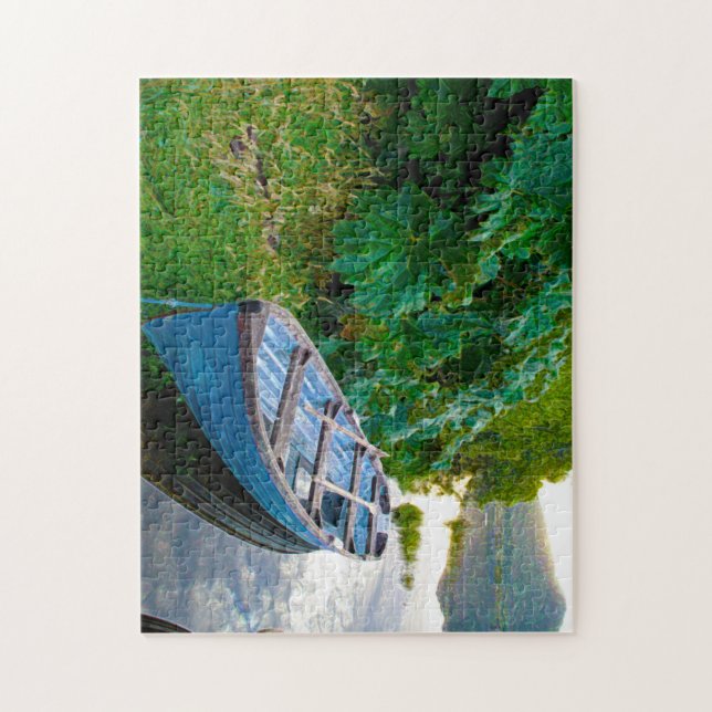Barco en un lago. Rompecabezas de Jig Saw (Vertical)