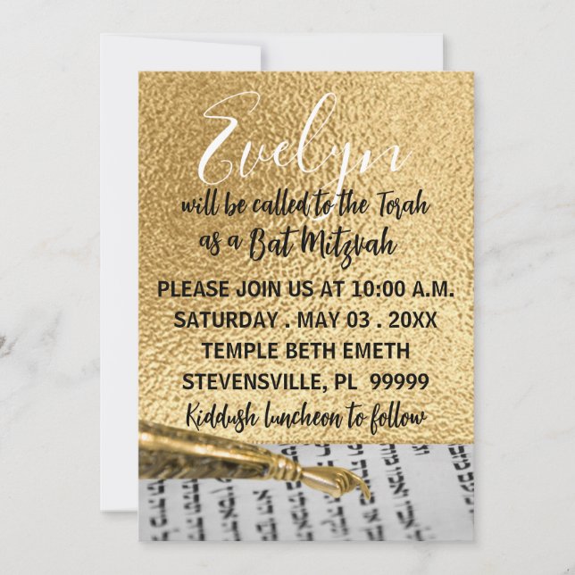 Barco o Bar Mitzvah Elegant Torah Yad Invitación (Anverso)