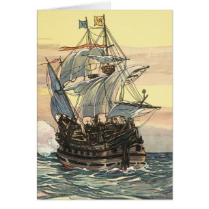 Barco pirata antiguo, galeón navegando en el océan