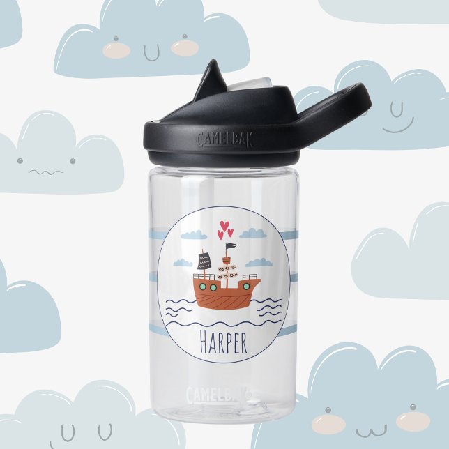 Barco pirata Botella de agua infantil personalizad (Sailor's Adventure Personalized Water Bottle)