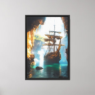 Barco pirata en una cueva enmarcada arte en pared