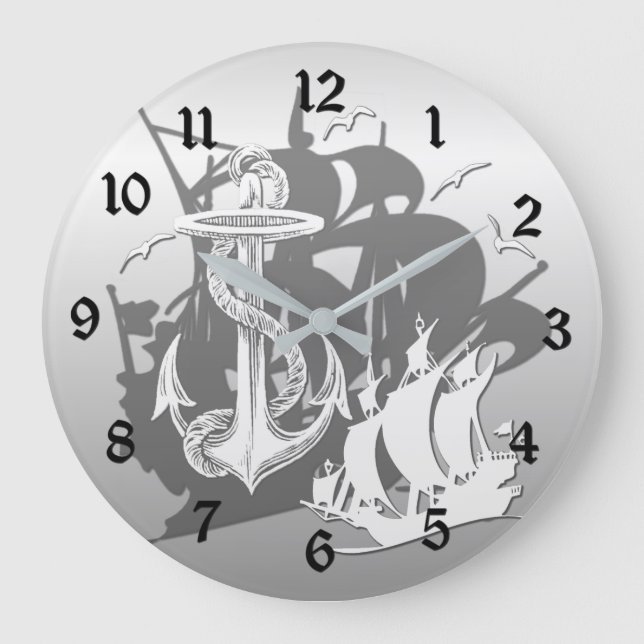 Barco pirata y reloj de pared de silueta blanca de (Anverso)