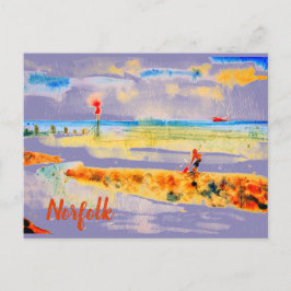 Barco rojo en la playa de Mundesley, postal norfol