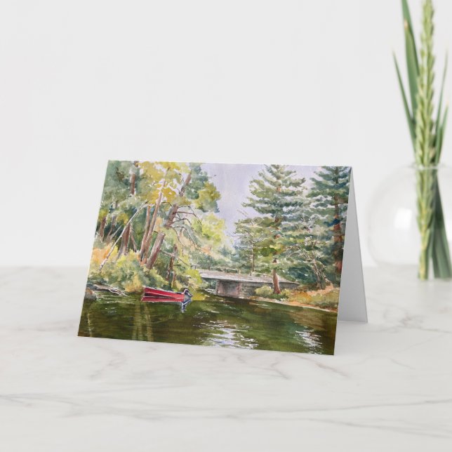 Barco rojo en la tarjeta de pesca acuática de Moun (Anverso)