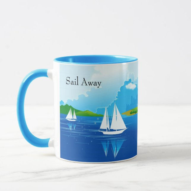 Barco velero Café Azul Taza de té Mug (Izquierda)