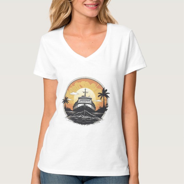Barco vintage en la camiseta Sunset (Anverso)