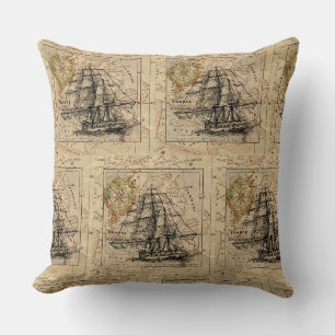 Barco Vintage Y Cojín decorativo De Mapa