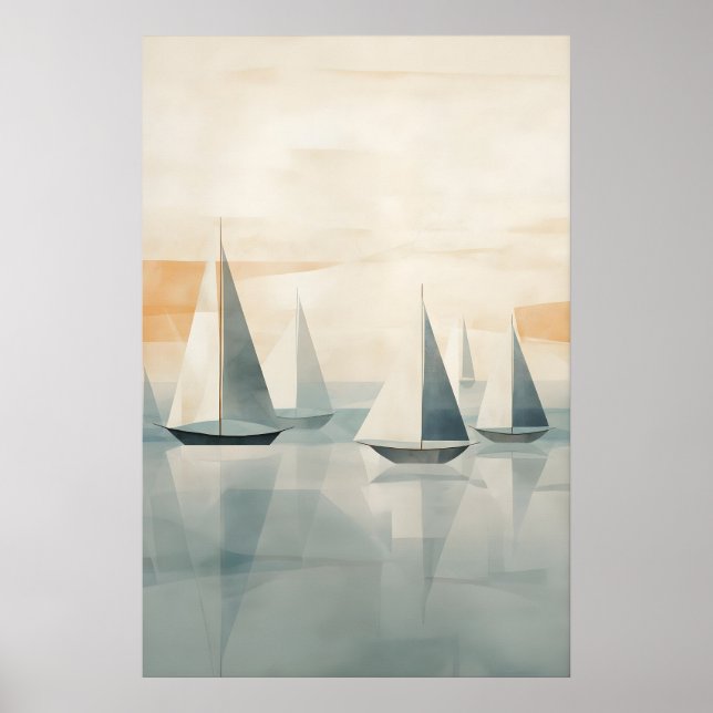 Barcos abstractos en un mar sereno - Arte náutico  (Frente)