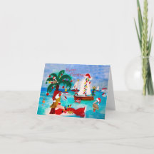 Barcos costeros de Chrismtas con tarjetas de desfi