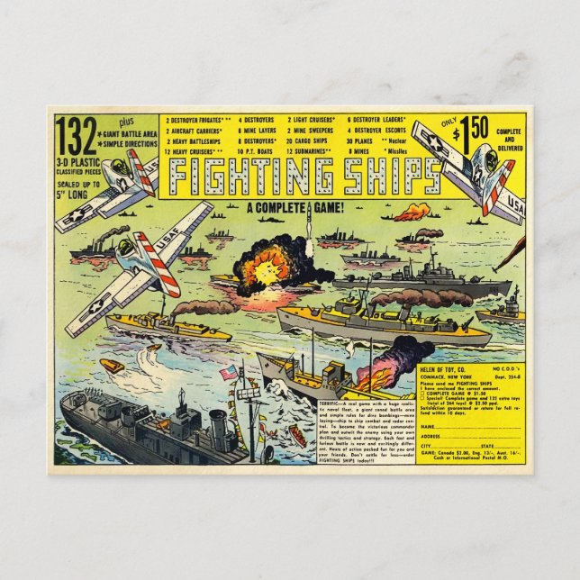 Barcos de combate antiguos y postal (Anverso)