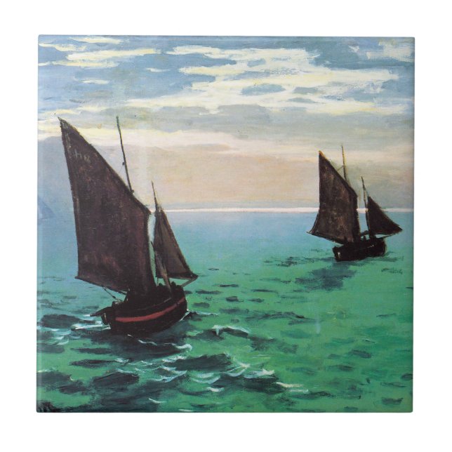Barcos de pesca de Monet en la teja del mar (Frente)