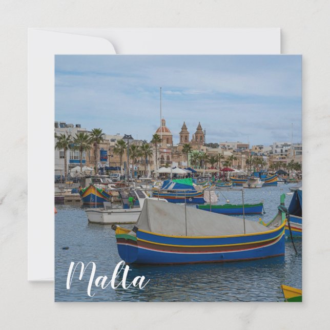 Barcos de pesca tradicionales y coloridos en Malta (Anverso)