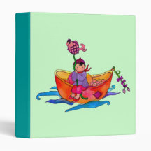 Barcos de pesca y una carpeta de Avery de la niña