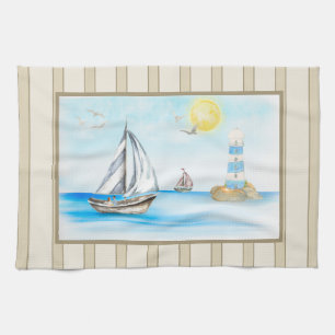 Barcos de vela con toalla de cocina del océano azu