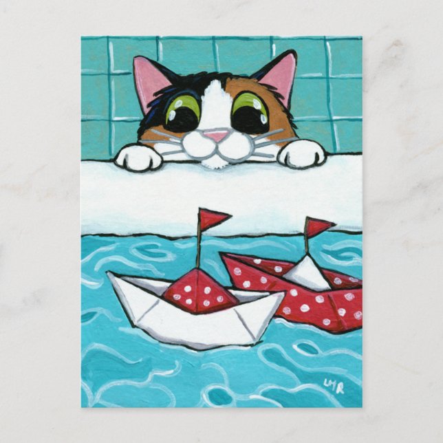 Barcos de vela de papel - Postal de arte para gato (Anverso)