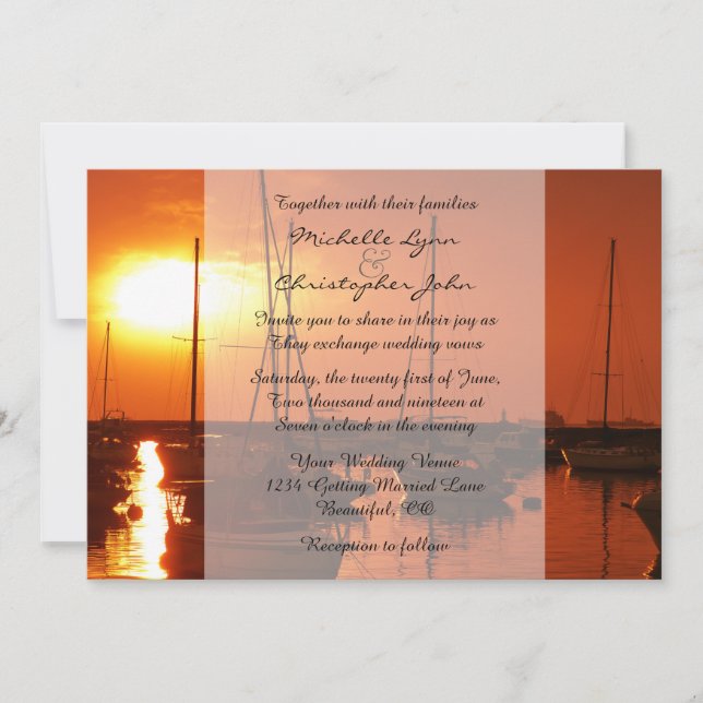 Barcos de vela en la Invitación a la Boda Sunset B (Anverso)