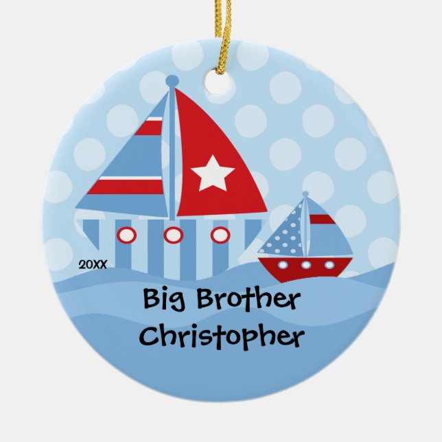 Barcos de vela Ornamento de Navidad Big & Little B (Frente)