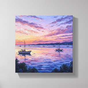 Barcos de vela Puesta de sol Pastel Impresión en l