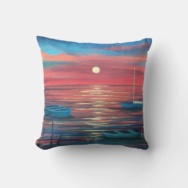 Barcos en el cojín del acento del atardecer (Anverso)