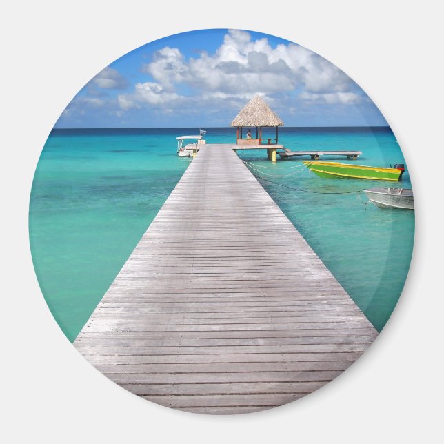 Barcos en un espigón en el imán redondo del Pacífi (Frente)