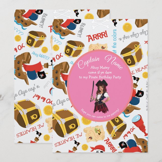 Barcos rosados y tesoros Invitación a la fiesta pi (Anverso / Reverso)