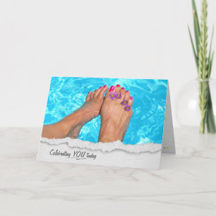 Barefeet En La Piscina Tarjeta De Cumpleaños