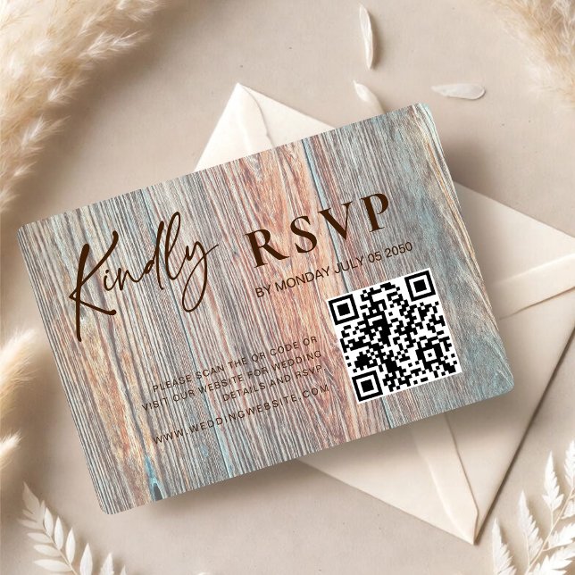 Barn Boho Rustic Wood Slice RSVP Card with QR Code (Subido por el creador)