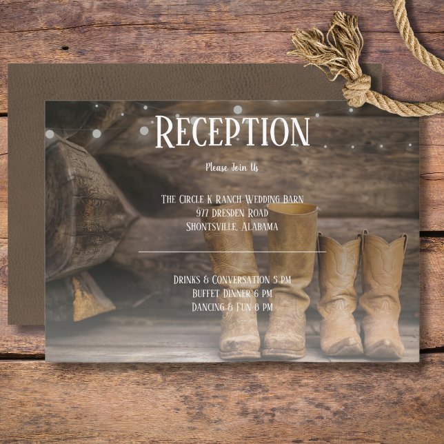 Barn & Boots Rustic Cowboy Western Recepcion (Rustic Boots for Two Cowboy Wedding Reception Enclosure Card)