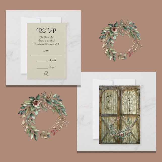 Barn Door y Rosa floral Country Wedding RSVP (Subido por el creador)