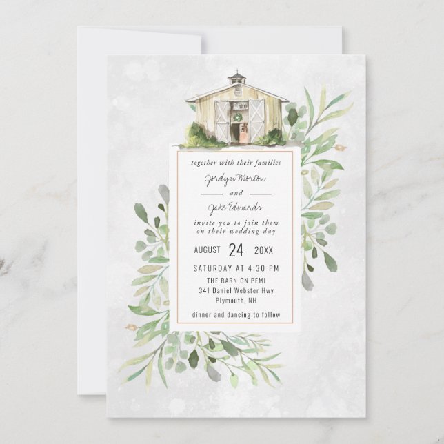 Barn elegante | Invitación a la boda acuarela (Anverso)