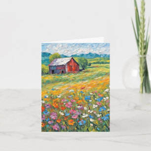 Barn En Campo De Flores Silvestres