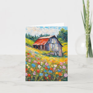Barn En Campo De Flores Silvestres