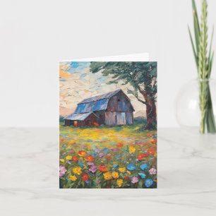 Barn En Campo De Flores Silvestres