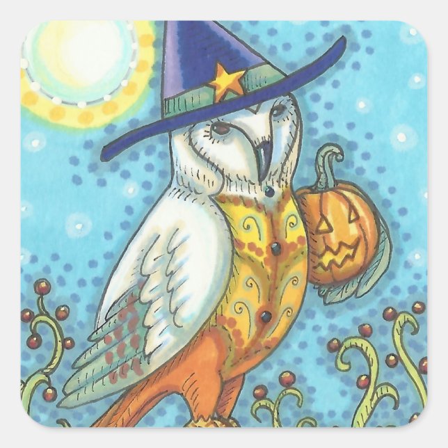 BARN OWL FOLK ART, HALLOWEEN BIRD PEGATINAS (Anverso)