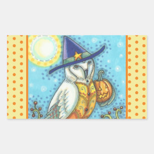 BARN OWL FOLK ART, HALLOWEEN BIRD PEGATINAS Rectan