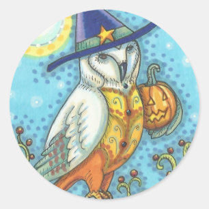 BARN OWL FOLK ART, HALLOWEEN BIRD PEGATINAS Ronda