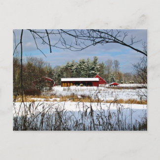 Barn Rojo en invierno, postal panorámica