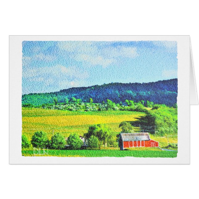 Barn Rojo/Paisaje Art/Watercolor Look (Anverso (Horizontal))