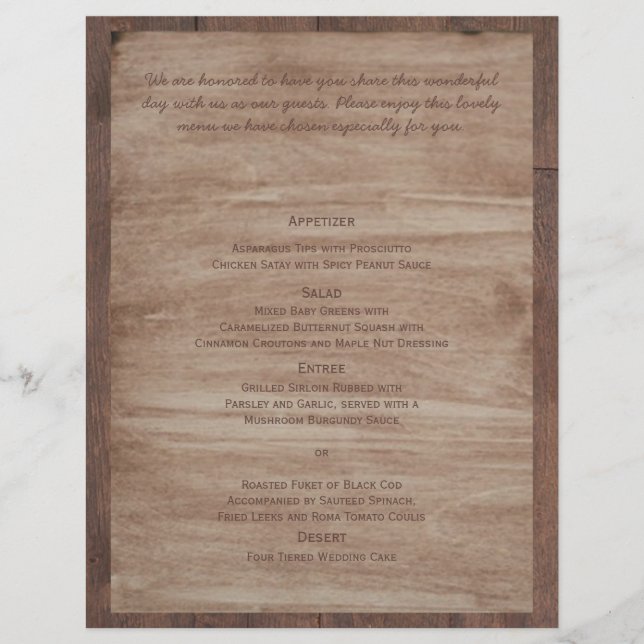 Barn Wood Bears Country Wedding Menu (Anverso)