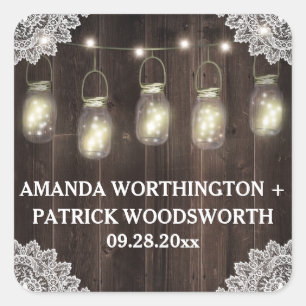 Barn Wood Lace Mason Jar Boda Favor Pegatinas