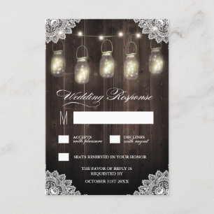 Barn Wood y Lace Mason Jar Wedding Tarjetas RSVP