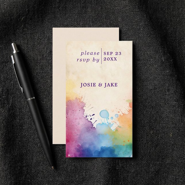 Barniz de pintura brillante Tarjeta de gabinete RS (Bright paint splashes RSVP Enclosure Card.)