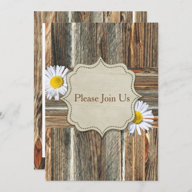 Barnwood con plantilla de invitación Daiseys (Anverso / Reverso)