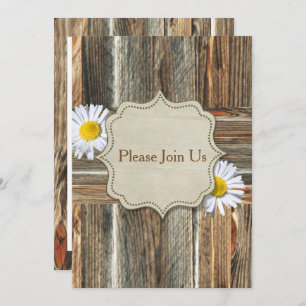 Barnwood con plantilla de invitación Daiseys