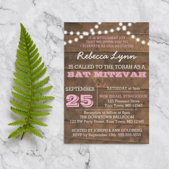 Barnwood Ilumina Bat Rosa Mitzvah Invitación Perso (Subido por el creador)