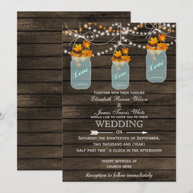 Barnwood, invitación a la boda de un frasco de mas (Anverso / Reverso)