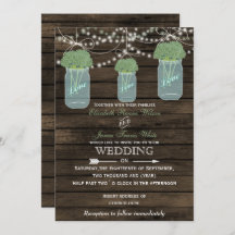 Barnwood, invitaciones a bodas en frasco de masón