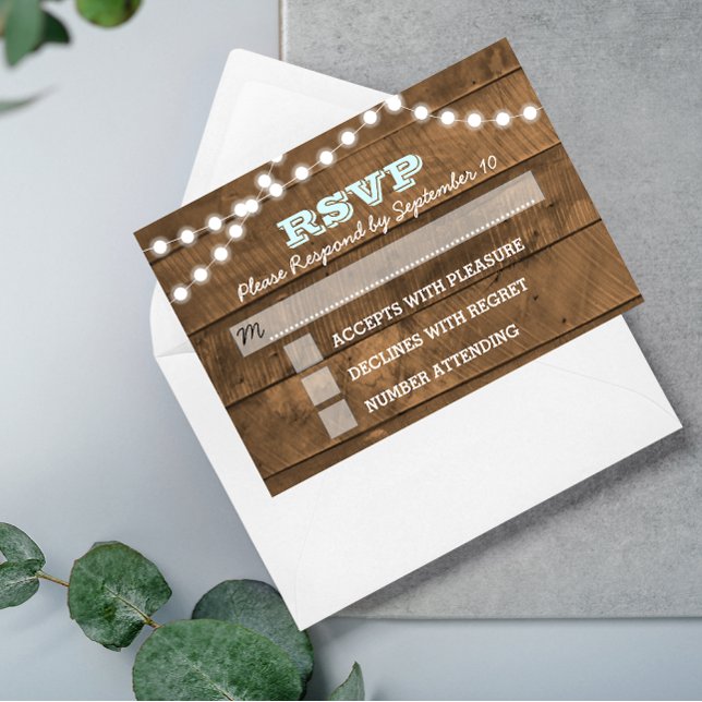 Barnwood Lights Aqua Weda Tarjeta RSVP (Subido por el creador)