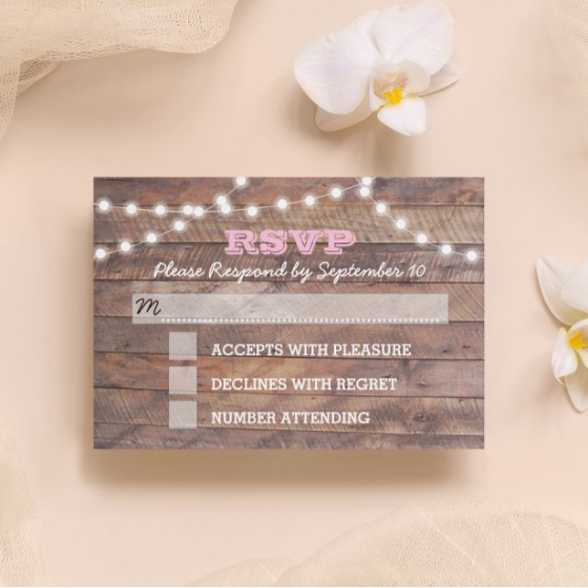 Barnwood Lights Pink Bat Mitzvah RSVP Card (Subido por el creador)